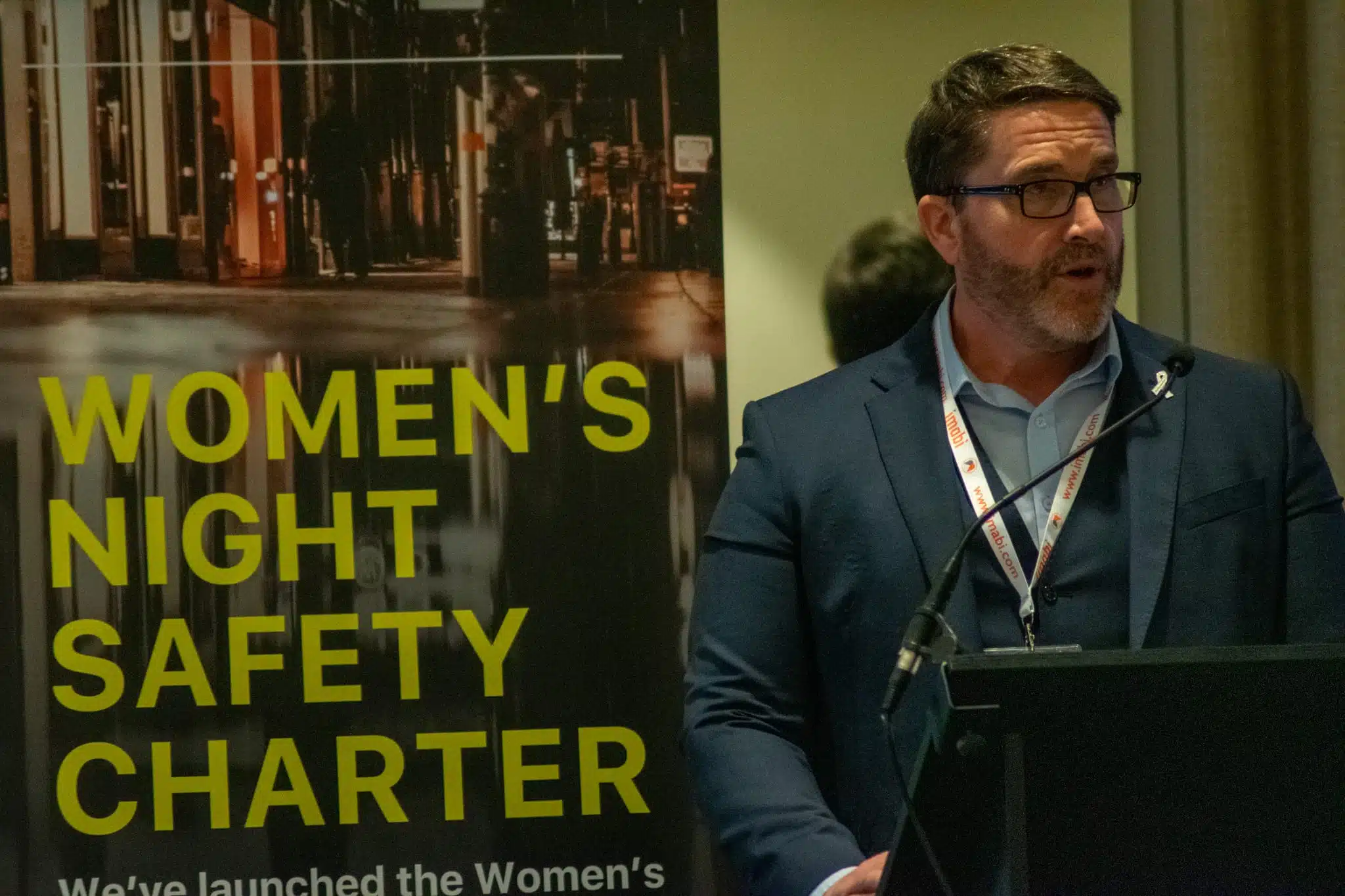 Mark Balaam CEO of safeguarding platform imabi speaks at Londons biannual Womens Night Safety Charter summit