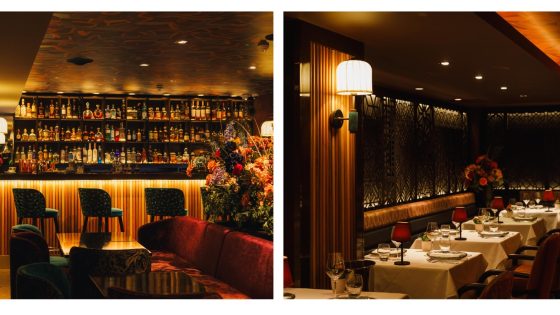 Luxurious interiors with an elegant bar and intimate dining setup at BENARES restaurant London, offering a refined culinary experience.