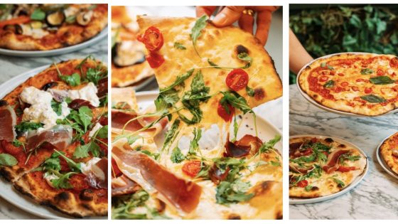 Freshly baked Italian pizzas topped with vibrant ingredients at Como Garden restaurant, offering a slice of authentic cuisine in London.