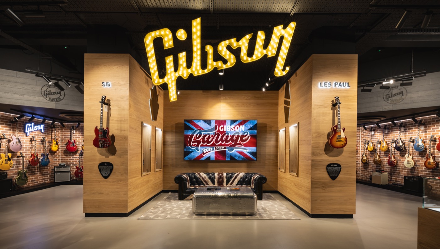 Gibson Garage London showcases an immersive experience for guitar enthusiasts with iconic Les Paul and SG models on display.