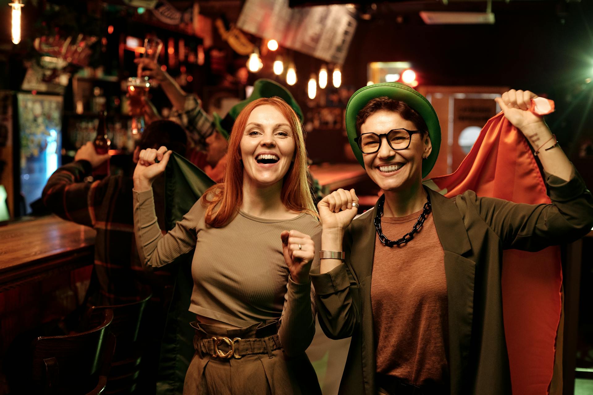 Joyful celebrations of St Patrick’s Day in London, featuring vibrant outfits, Irish flags, and festive pub vibes in the heart of the city.